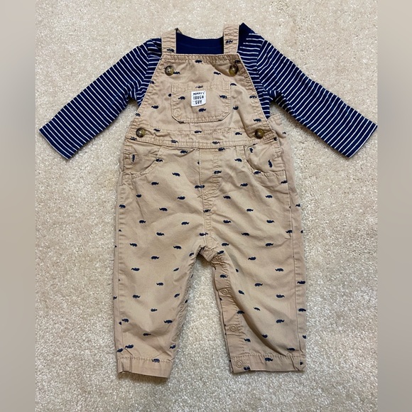 ••Carter’s Khaki Rhino Overalls & Stripped Shirt Set - Picture 4 of 5